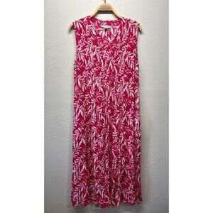 Woman Within Maxi Dress Plus 18W Large Sleeveless Pink Leaf Print Rayon